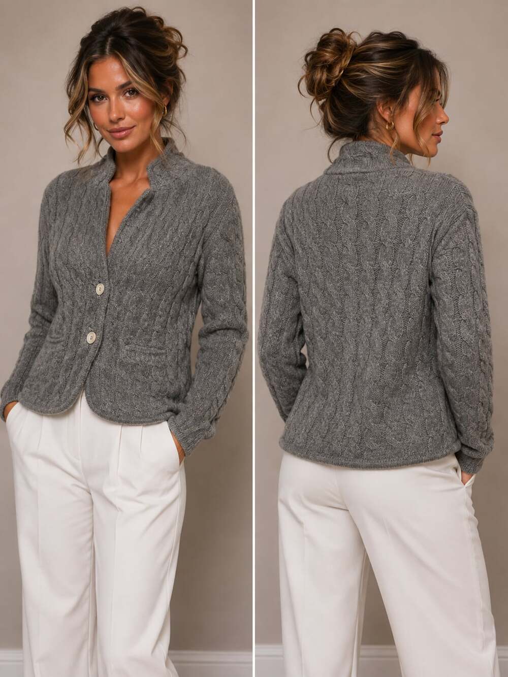 Investments Fine Cashmere Women's Gray Cable Knit Cardigan Sweater Size M
M121